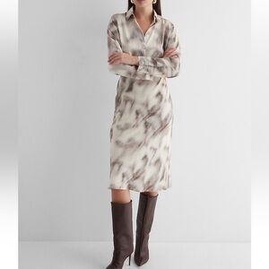 Express Printed Half Button Up Midi Portofino Shirt Dress